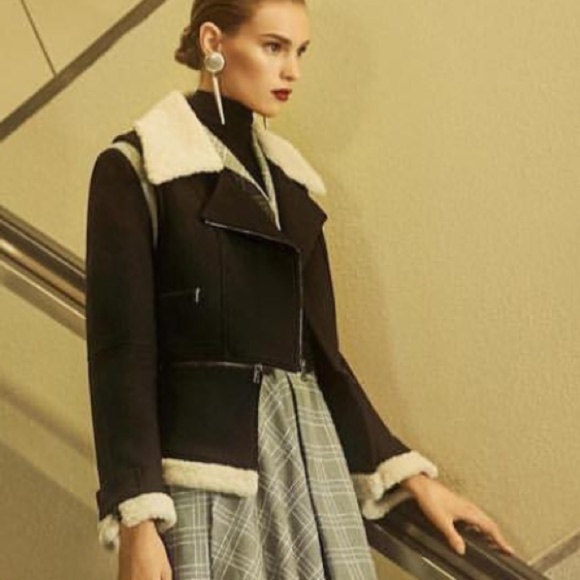 BCBGMaxazria Shearling Biker Moto Peplum Jacket - Picture 2 of 9